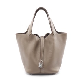 Hermes Hermès Picotin Lock MM Etoupe Handbag in Taurillon Clemence Leather, Beige, for Women