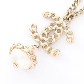 Chanel Coco Mark Necklace, Gold Plated with Faux Pearls, Women's, and White