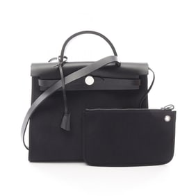 Hermes Hermès Airbag Zip PM Handbag, Leather Canvas Toile Military Vache Hunter Women's Black