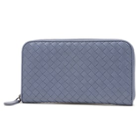 Bottega Veneta Intrecciato Round Zip Long Wallet in Blue Leather