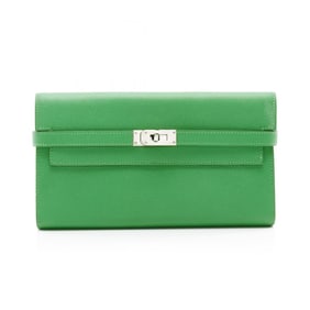Hermes Hermès Kelly Wallet, Long Bifold Leather, Epsom Women's, Green