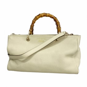 Gucci Bamboo Handbag 323660 Leather Ivory Champagne Women's