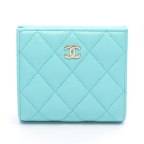 CHANEL Matelasse Classic Small Wallet, Bi-fold Grained Calfskin Leather, Women's, Green, AP3178