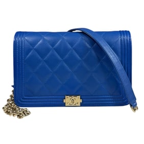 CHANEL Boy Shoulder Bag, Leather A81969, Blue, Women's, Chain Wallet