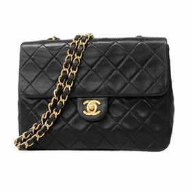 Chanel Matelasse Shoulder Bag with Chain Bag, Lambskin, Black, Women's