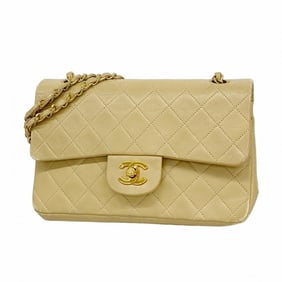 Chanel Matelasse Shoulder Bag with Double Flap and Chain, Lambskin, Beige, Women's