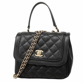 Chanel Shoulder Bag Matelasse W Chain Lambskin Black Champagne Women's