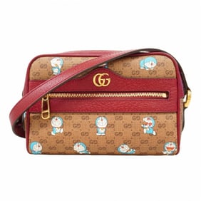 Gucci GG Supreme Doraemon Shoulder Bag 647784 Beige Red Women's