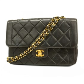 Chanel Matelasse Double Chain Shoulder Bag, Lambskin, Black, Women's, P1532522