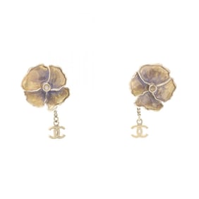 CHANEL Camellia Coco Mark Earrings, Gold Plated, Women's