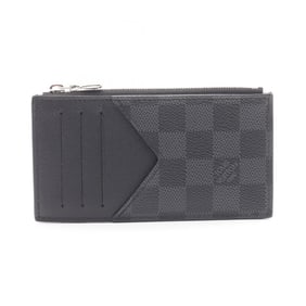 Louis Vuitton Coin Card Holder, Business Case, Leather Coated Canvas with Damier Graphite, Men's, Bl