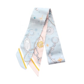 Hermes Hermès C'est la Fete Twilly Silk Scarf for Women, Multicolor, Blue, Pink