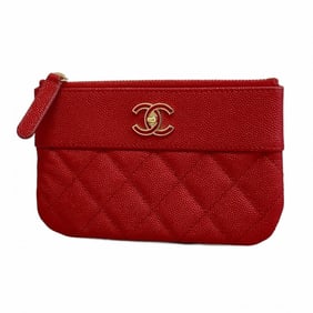 Chanel Wallet/Coin Case Matelasse Caviar Leather Red Women's