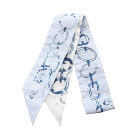 Hermes Hermès Twilly Do Re Boucles Broderie Anglaise Silk Scarf for Women in Blue and White