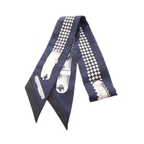 Hermes Hermès Le Tresor de Medor Twilly Silk Scarf for Women in Navy, Black, and White