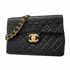 Chanel Shoulder Bag, Large Matelasse, Double Chain, Lambskin, Black, Women's