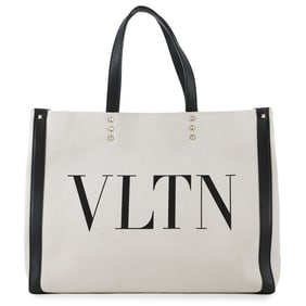 Valentino Garavani VLTN Rockstud Tote Bag in Canvas and Leather (TW2B0D21FWB)