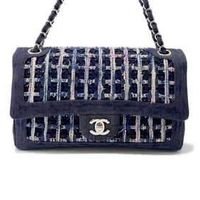 Chanel Chain Shoulder Bag with Coco Mark, Double Chain, Denim and Tweed, A01112 CHANEL