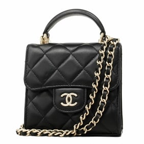 Chanel Matelasse Shoulder Bag with Chain, Lambskin, Black and Champagne, 2-Way for Women