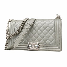 Chanel Shoulder Bag Boy Chain Caviar Skin Gray Women's