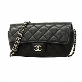 Chanel Matelasse Shoulder Bag with Chain, Caviar Skin, Black, Women's
