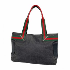 Gucci Sherry Line Tote Bag 73983 Denim Black Women's