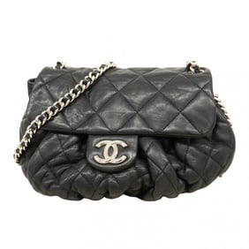 Chanel Matelasse Shoulder Bag with Chain Bag, Lambskin, Black, Women's