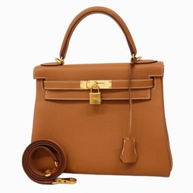Hermes Hermès Kelly 28 Togo Gold Handbag with K Stamp, 2-Way Bag for Women