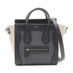 Celine Luggage Nano Shopper Handbag, Leather and Fabric, Women's, Blue, Black, Beige, 168242