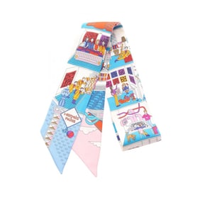 Hermes Hermès Twilly LA MAISON DES CARRES Silk Scarf for Women in White, Blue, and Multicolor