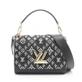 Louis Vuitton Twist MM Since 1854 Handbag, Leather and Cotton, Women's, Black, White, Gray, M57442