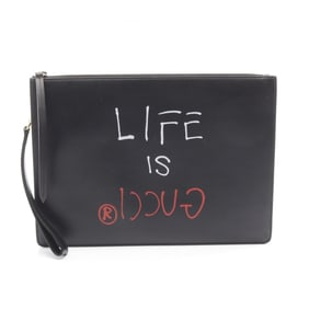 Gucci LIFE IS GUCCI Second Bag/Clutch Bag, Leather, Men's/Women's, Black, 433665
