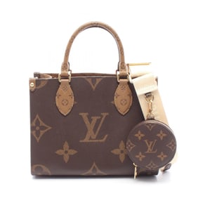 Louis Vuitton On the Go PM Handbag, Coated Canvas, Monogram Reverse, Women's, Brown and Beige,