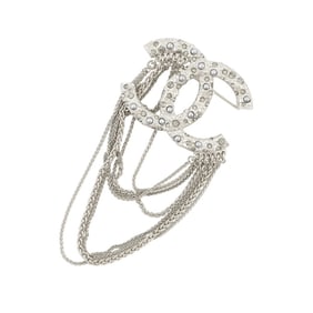 CHANEL Coco Mark Brooch with Chain, Faux Pearl and Rhinestones, A18A