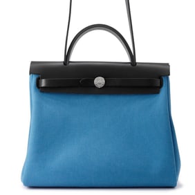 Hermes Hermès Airbag Zip PM Black Blue Toile Military Vache Hunter W Stamp