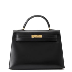 Hermès Kelly 32 Handbag, Black Box Calf Leather, with Exterior Stitching, C Stamp, HERMES 2-Way Bag