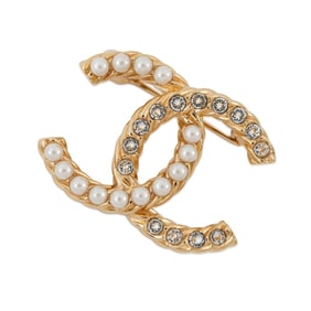 CHANEL Brooch Coco Mark Faux Pearl Rhinestone B23A ABB082