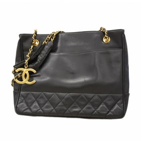 Chanel Matelasse Shoulder Bag with Chain Bag, Lambskin, Black, Women's