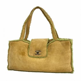 Chanel handbag suede mouton beige green women's