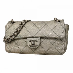 Chanel Shoulder Bag Matelasse W Chain Leather Silver Women's