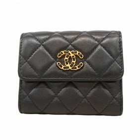 Chanel Tri-fold Wallet 19 Lambskin Black Women's