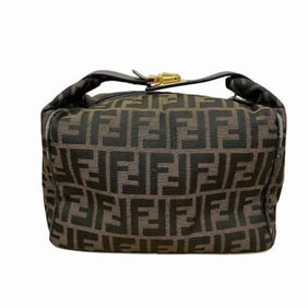 FENDI Vanity Zucca Pattern Canvas x Leather Bag Handbag for Women