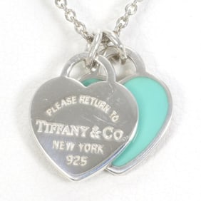 Tiffany Double Heart Silver Enamel Necklace Total weight approx. 2.6g 40cm