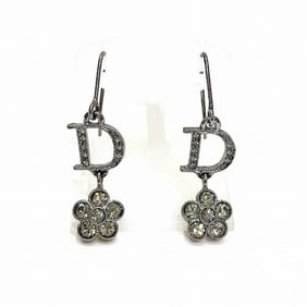Christian Dior Dior Earrings Rhinestone Flower Drop Accessories Women's