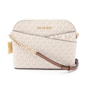 Michael Kors JET SET TRAVEL Shoulder Bag, Coated Canvas, Leather, Women's, White, Brown, 35F1GTVC6B