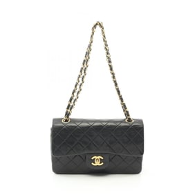 CHANEL Matelasse Double Flap Shoulder Bag, Lambskin, Women's, Black, A01113