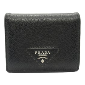 PRADA Bi-fold wallet Leather Men's Women's Black