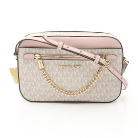 Michael Kors JET SET ITEM Shoulder Bag, Coated Canvas, Leather, Women's, White, Pink, 35S1GTTC9B