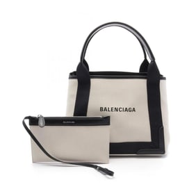 BALENCIAGA NAVY CABAS S Navy Cabas Tote Bag Canvas Leather Women's Ivory Black 3399332HH3N9260