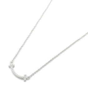 Tiffany & Co. T Smile Micro Necklace, K18WG (White Gold), Diamond, Women's, Silver